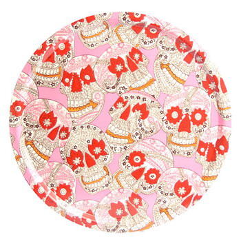 Round Tray 45 cm Skulls batik (pink)