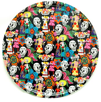 Round Tray 65 cm Day of the dead (black)