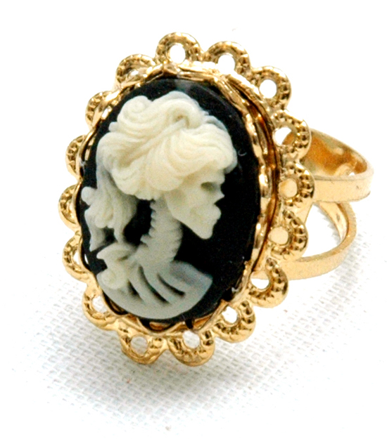 Ring Sweet Skull Cameo (guld/svart)