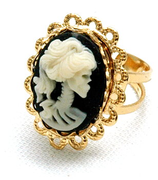 Ring Sweet Skull Cameo (guld/svart)