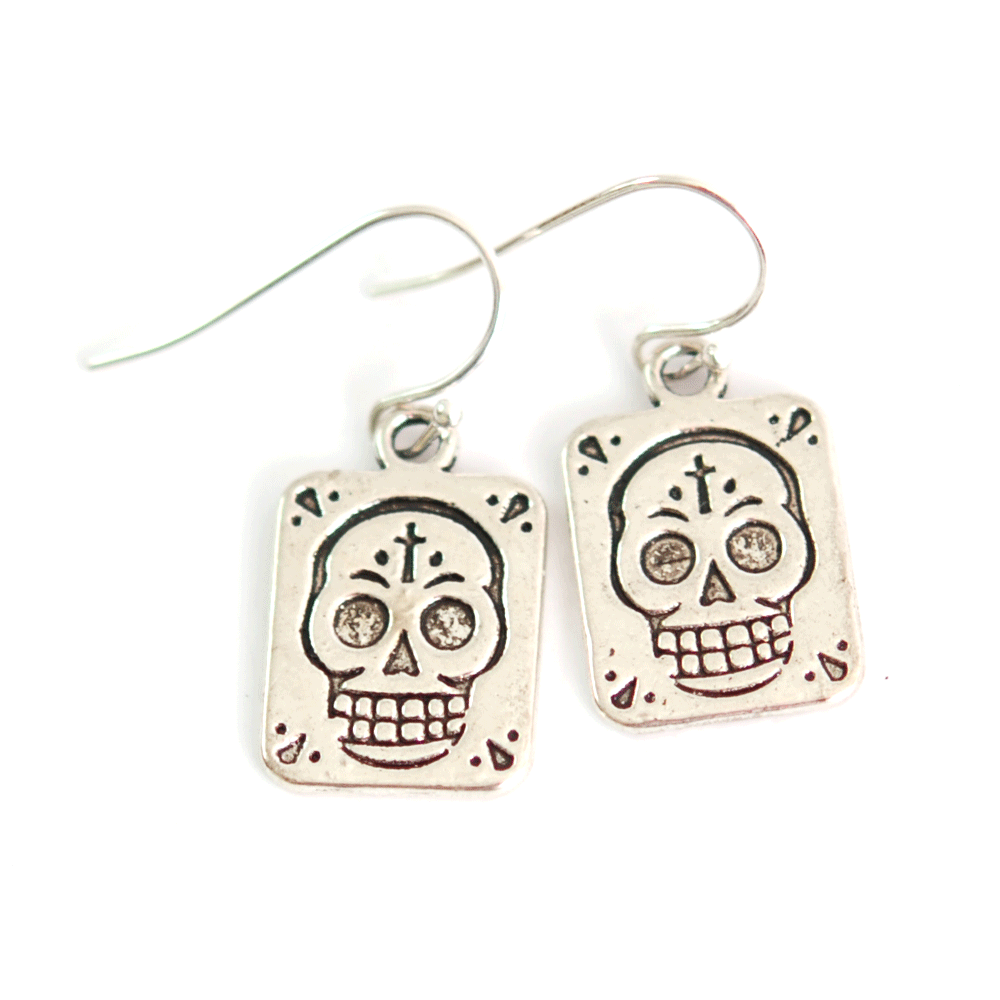 Earrings Sugar skull card (silver)