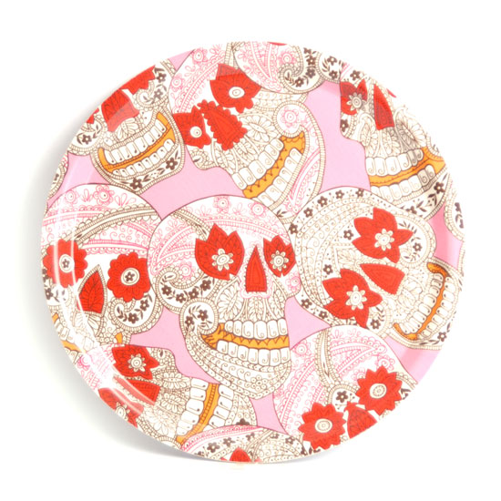 Rund Bricka 31 cm Dödskallar batik (rosa)
