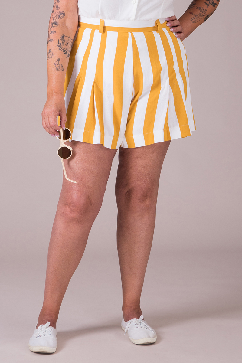 Yellow and best sale white striped shorts