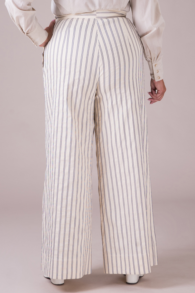 The playful palazzo pants. Ivory/Blue stripe - emmy design