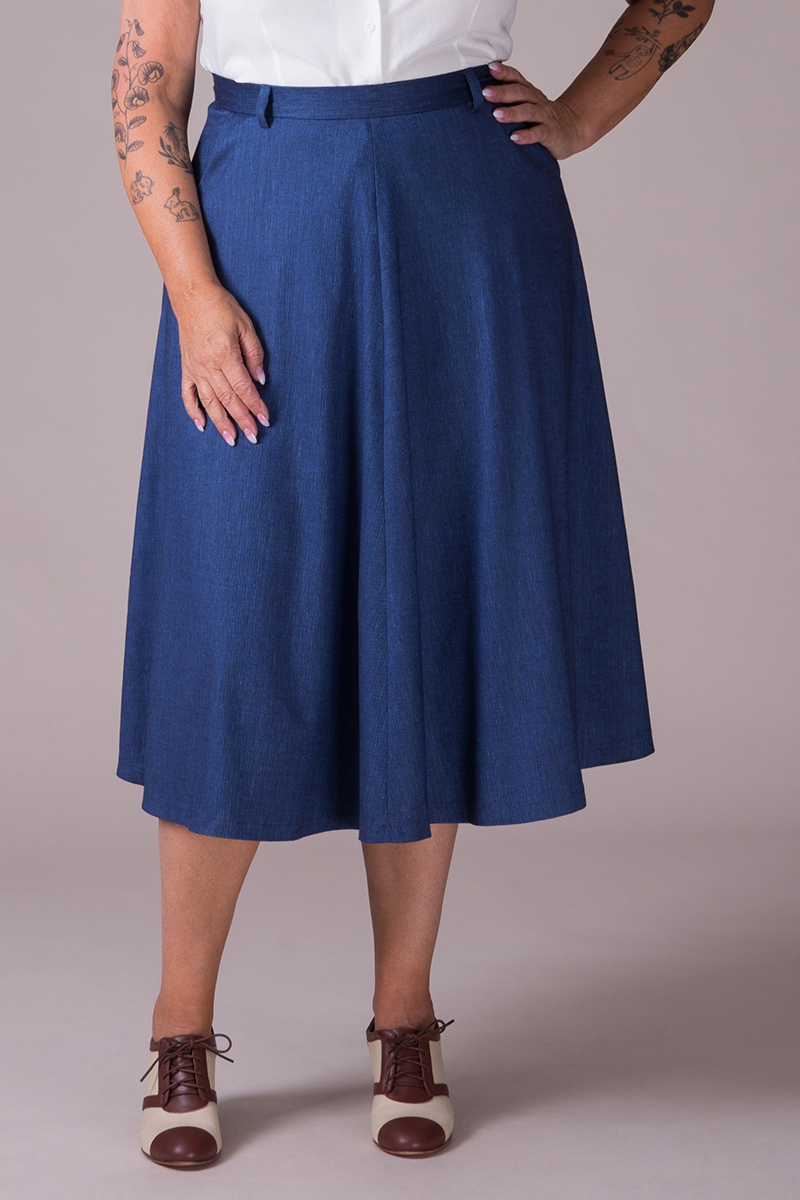 The jazzed up jazz skirt. Navy herringbone emmy design