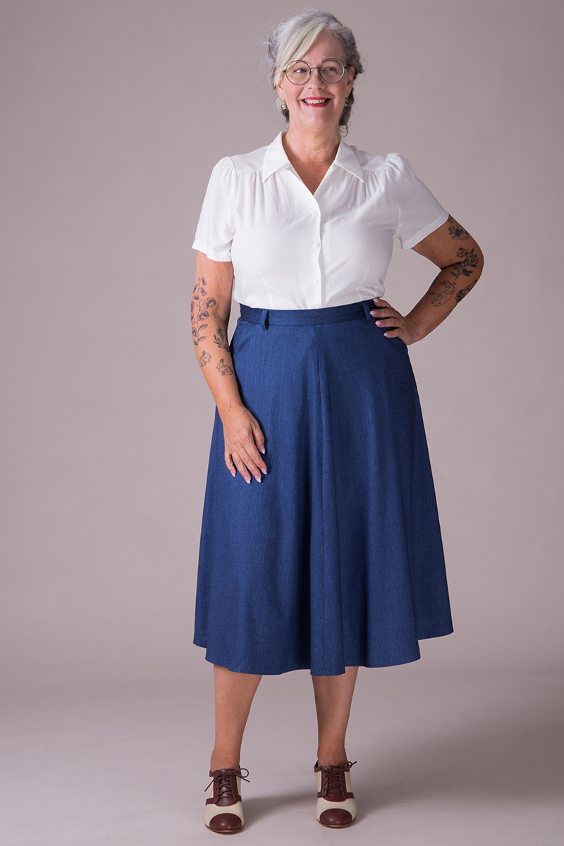 Navy blue outlet herringbone skirt