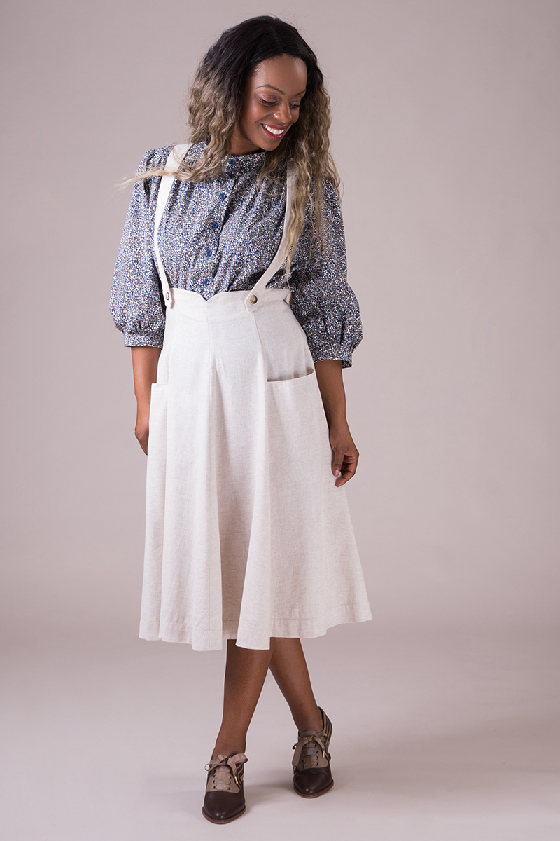 The perfect pinafore skirt. Cream herringbone linen