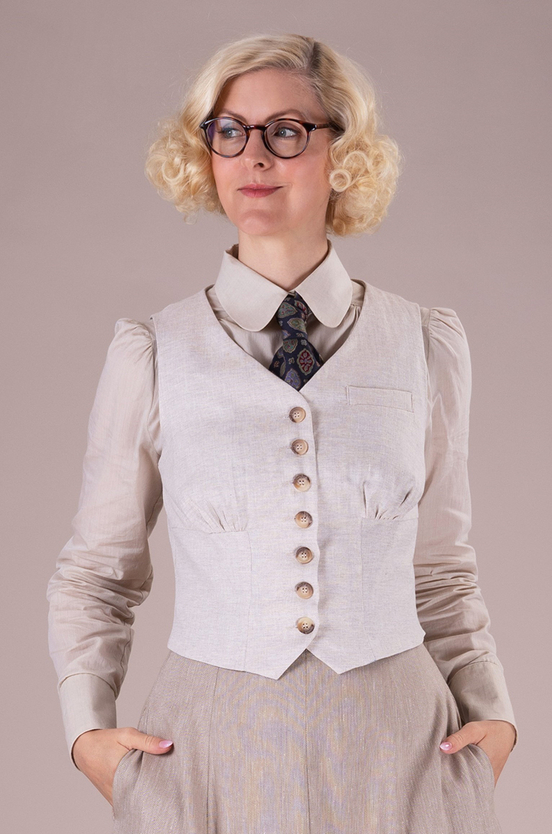 The Gentlewoman Waistcoat Cream Herringbone Linen Emmy Design 8253