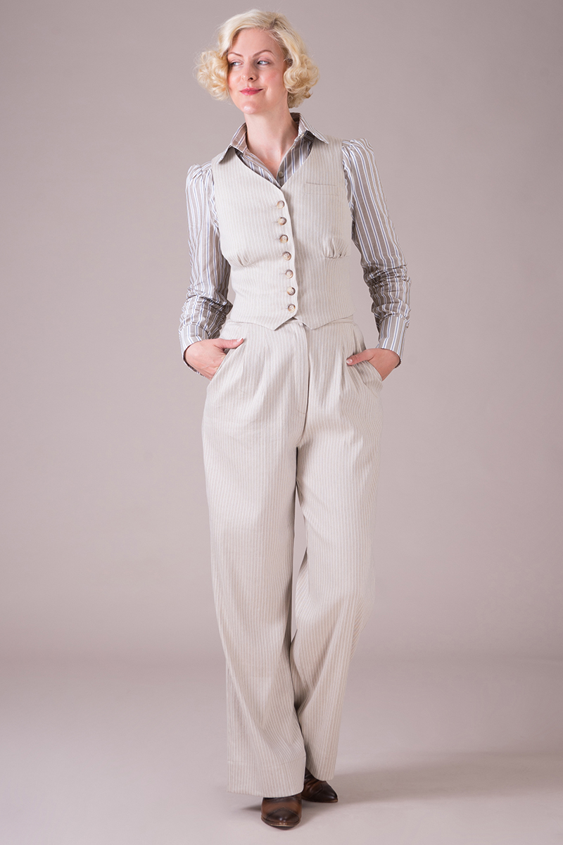 The Gentlewoman Waistcoat Natural Linen Pinstripe Emmy Design 5628