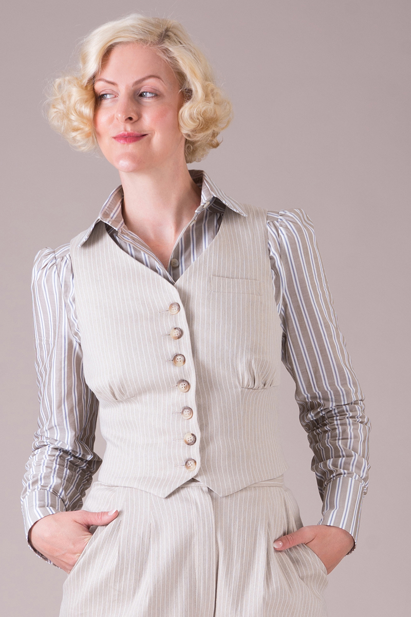 The Gentlewoman Waistcoat Natural Linen Pinstripe Emmy Design 4487