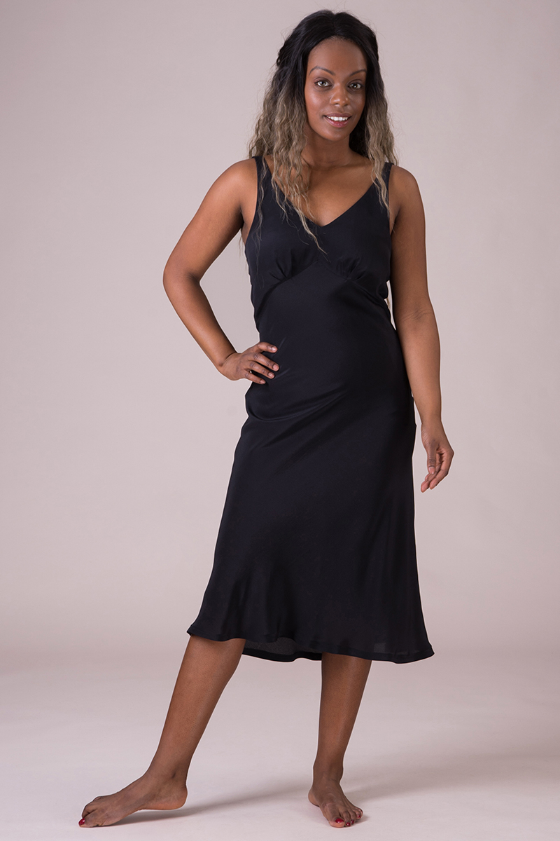 The spellbound silk slip. Black silk - emmy design