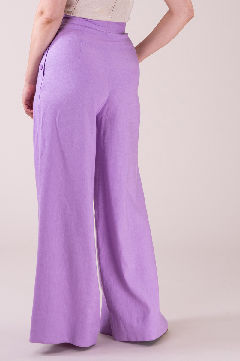 ELFINDEA Lounge Pants Women Summer Casual Loose Cotton and Linen  Embroidered Wide-leg Pants Purple XL