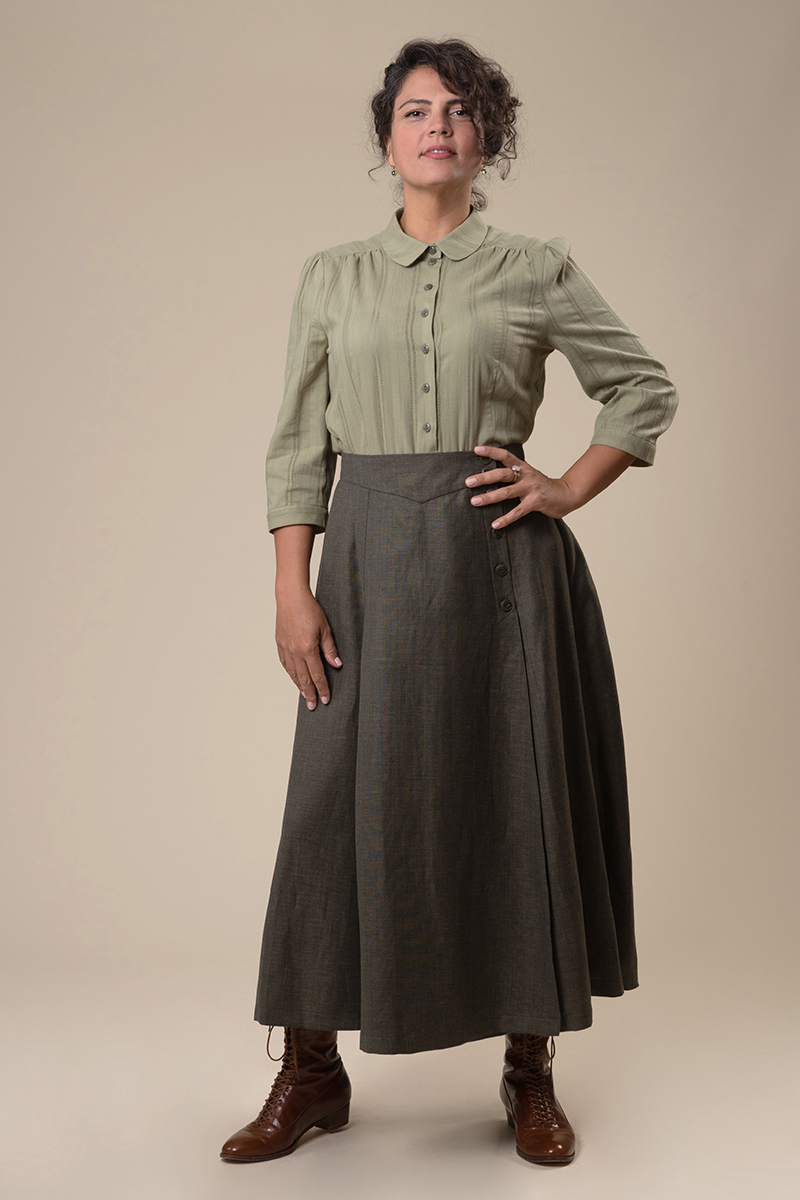 Green wool long skirt best sale