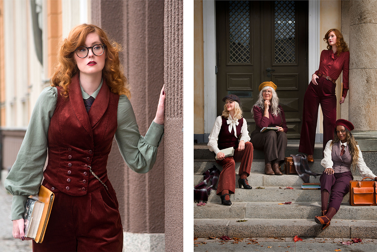 4_emmy design_AW23_vintage style wool tweed clothes_brown cord pants_corduroy waistcoat_1940s_1970s_collegiate_preppy_plum cord pants_brown cord suit-01