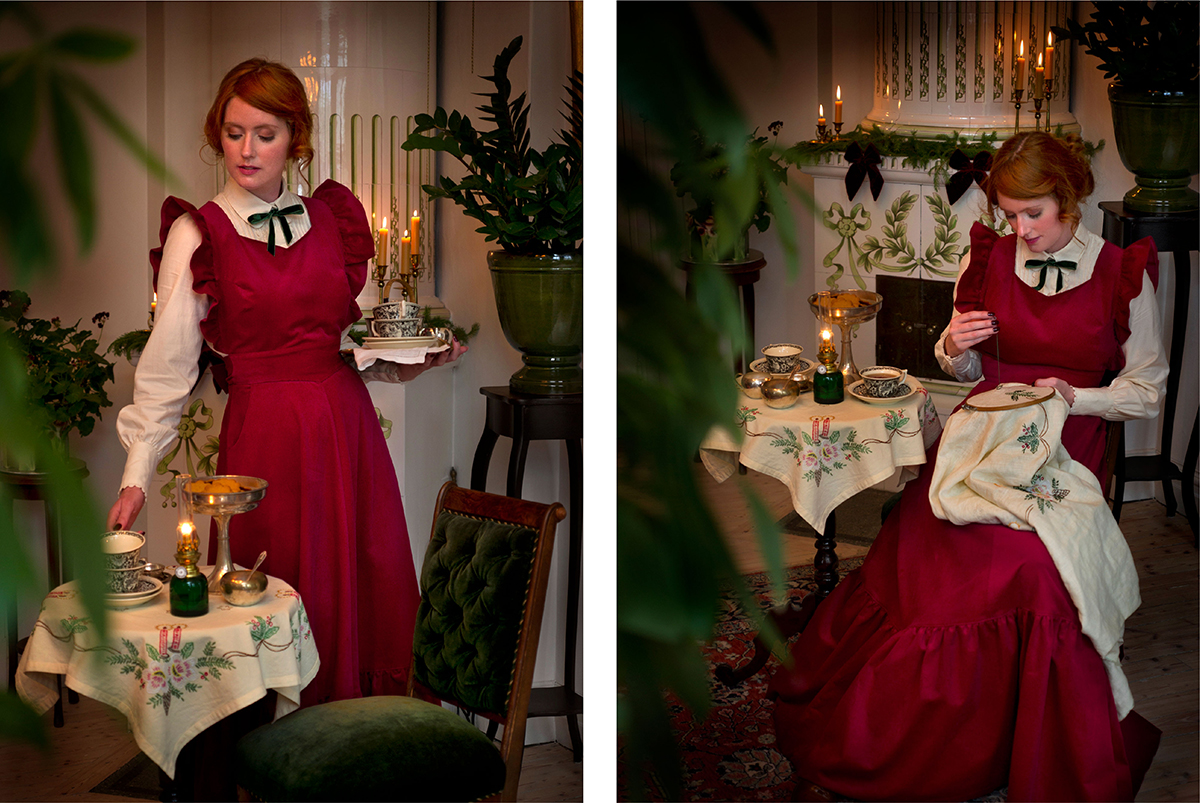 8_emmy design_AW23_vintage style Christmas dress_Red Edwardian Christmas dress_1970s corduroy dress_Carl Larsson dress klänning-01