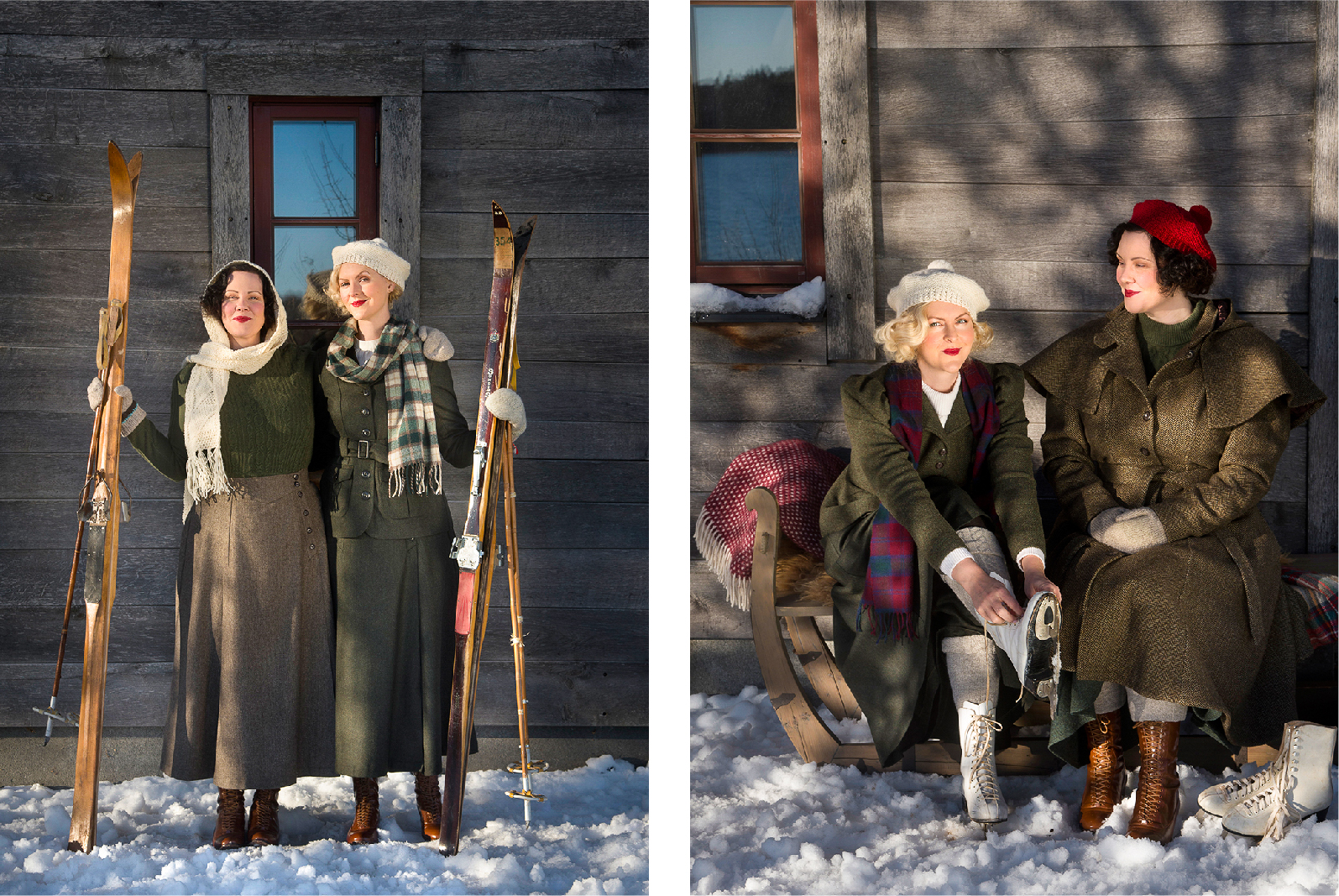 7_emmy design_AW24_Greetings from Snowy Sweden_Vintage style_1940s_Norfolk jacket_Edwardian_Split skirt_Secret skirt_Cashmere wool sweater_forest green