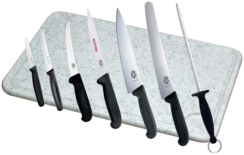 Köksset Victorinox (styck/puts), 6 knivar+Stål+Skärbräda