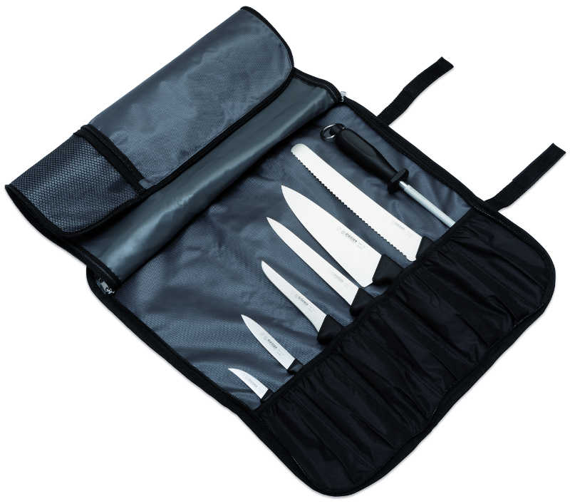 Knife roll nylon, 7-bin / black /strap