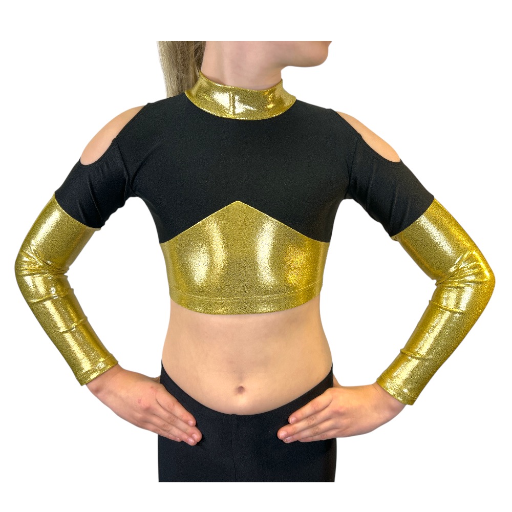 Showstore - Discotop med axelhål och v-skärning i metallic lycra