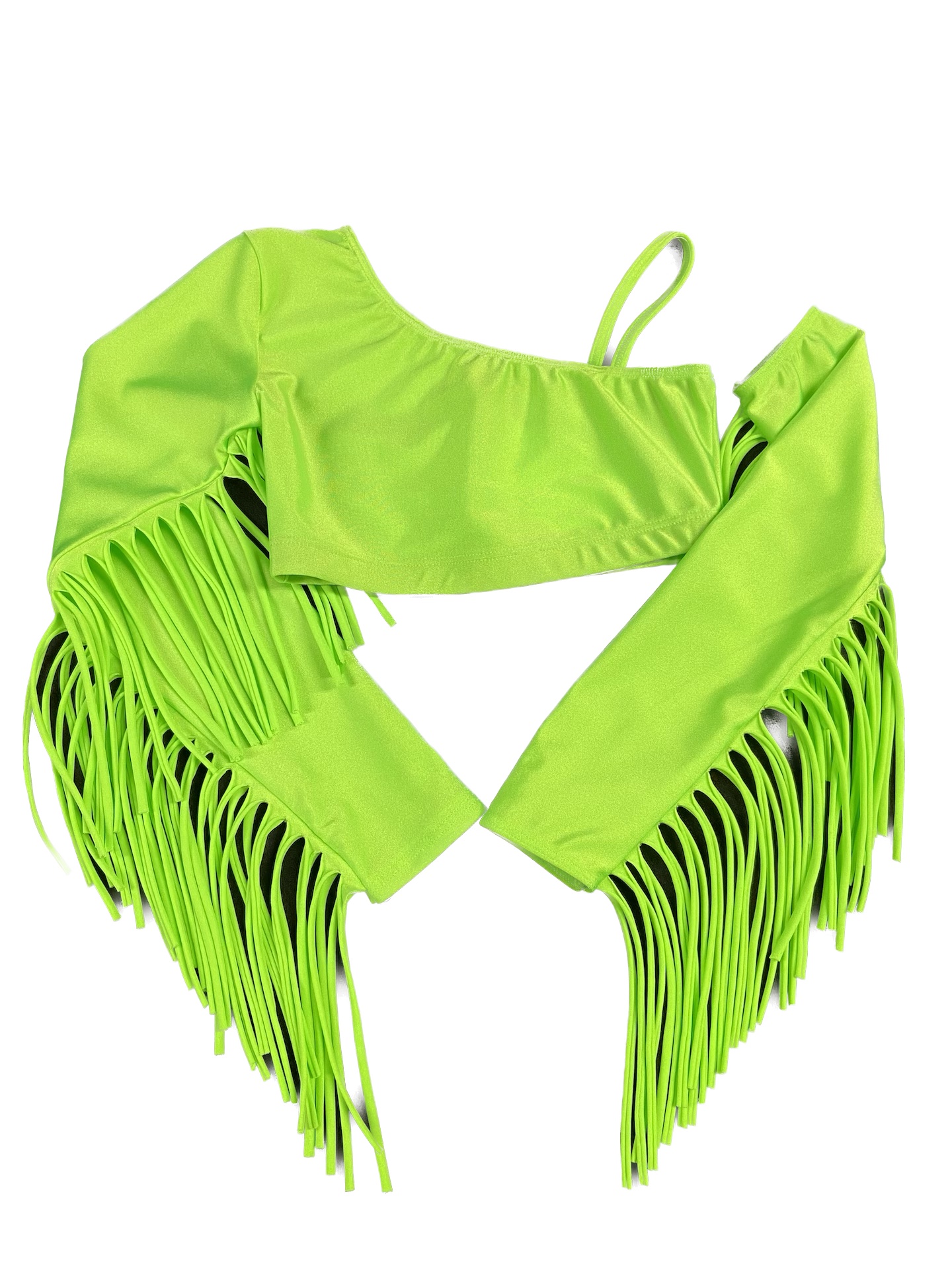 Showstore - Discotop Snedskuren med fransar i lycra  - 4