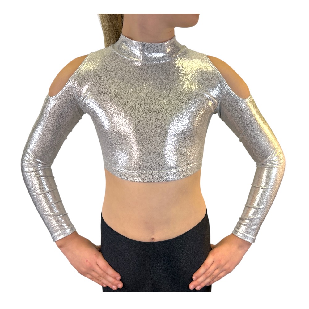 Showstore - Discotop med axelhål i metallic lycra 