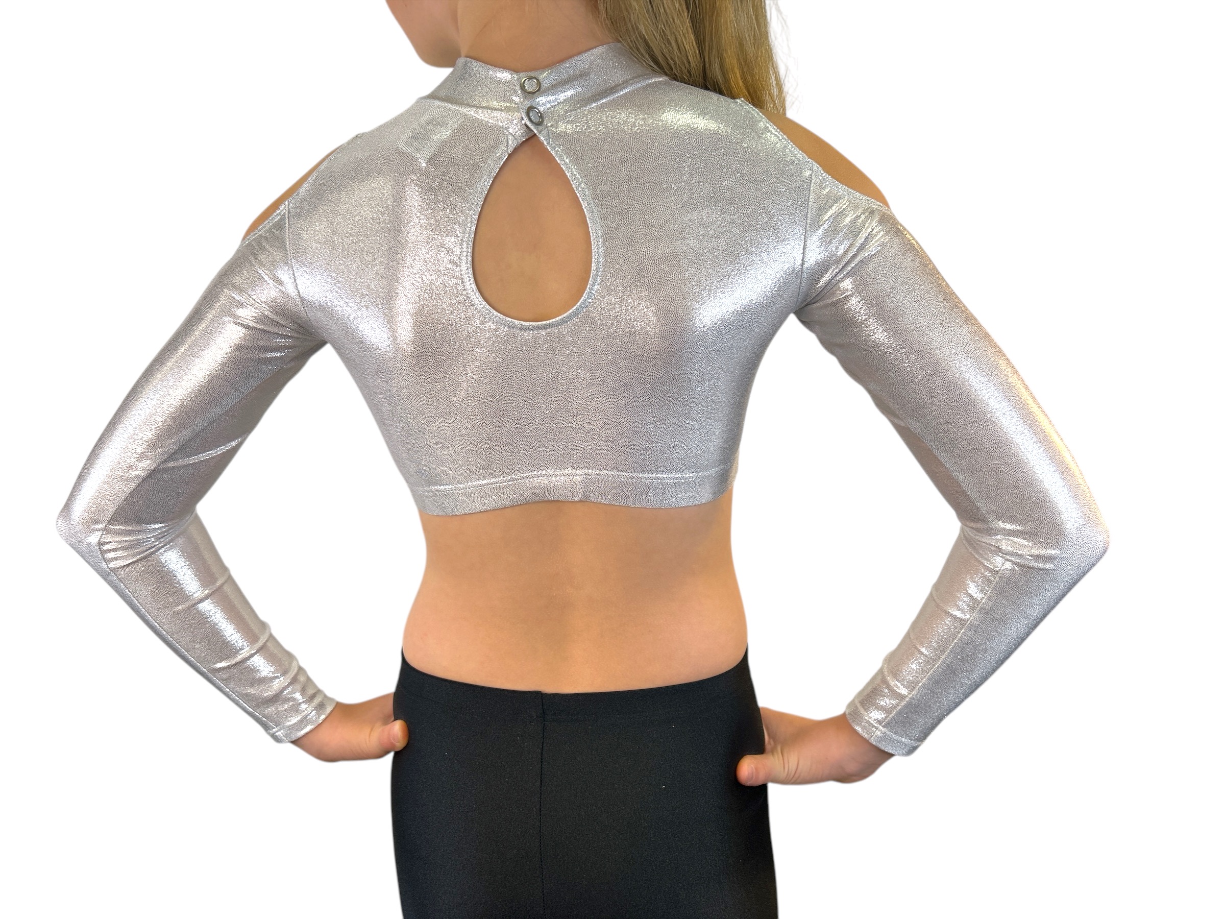 Showstore - Discotop med axelhål i metallic lycra  - 2