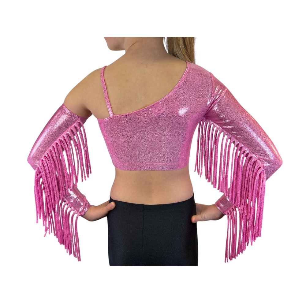Showstore - Discotop Snedskuren med fransar i metallic lycra - 2