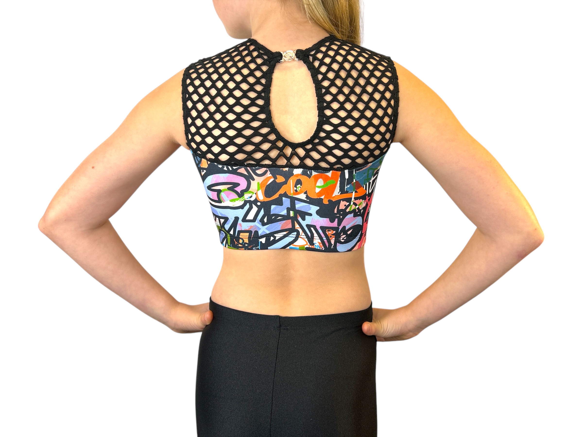Showstore - Discotop Two-tone svart cabaretnät med GraFitti mönster   - 2