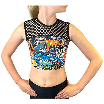 Showstore - Discotop Two-tone svart cabaretnät med GraFitti mönster  