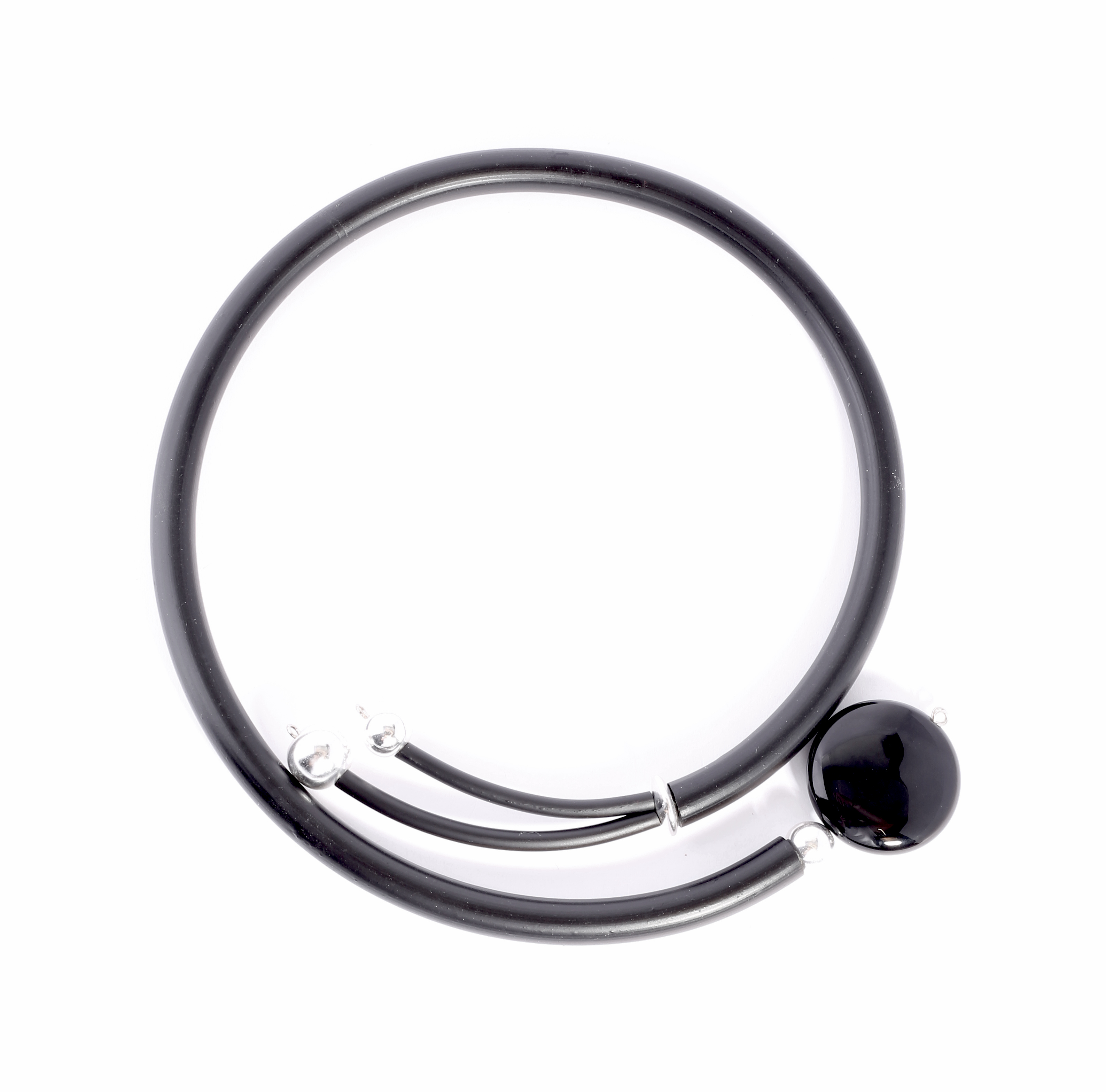 Halsband Veronica gummi silver Hematit svart Onyx