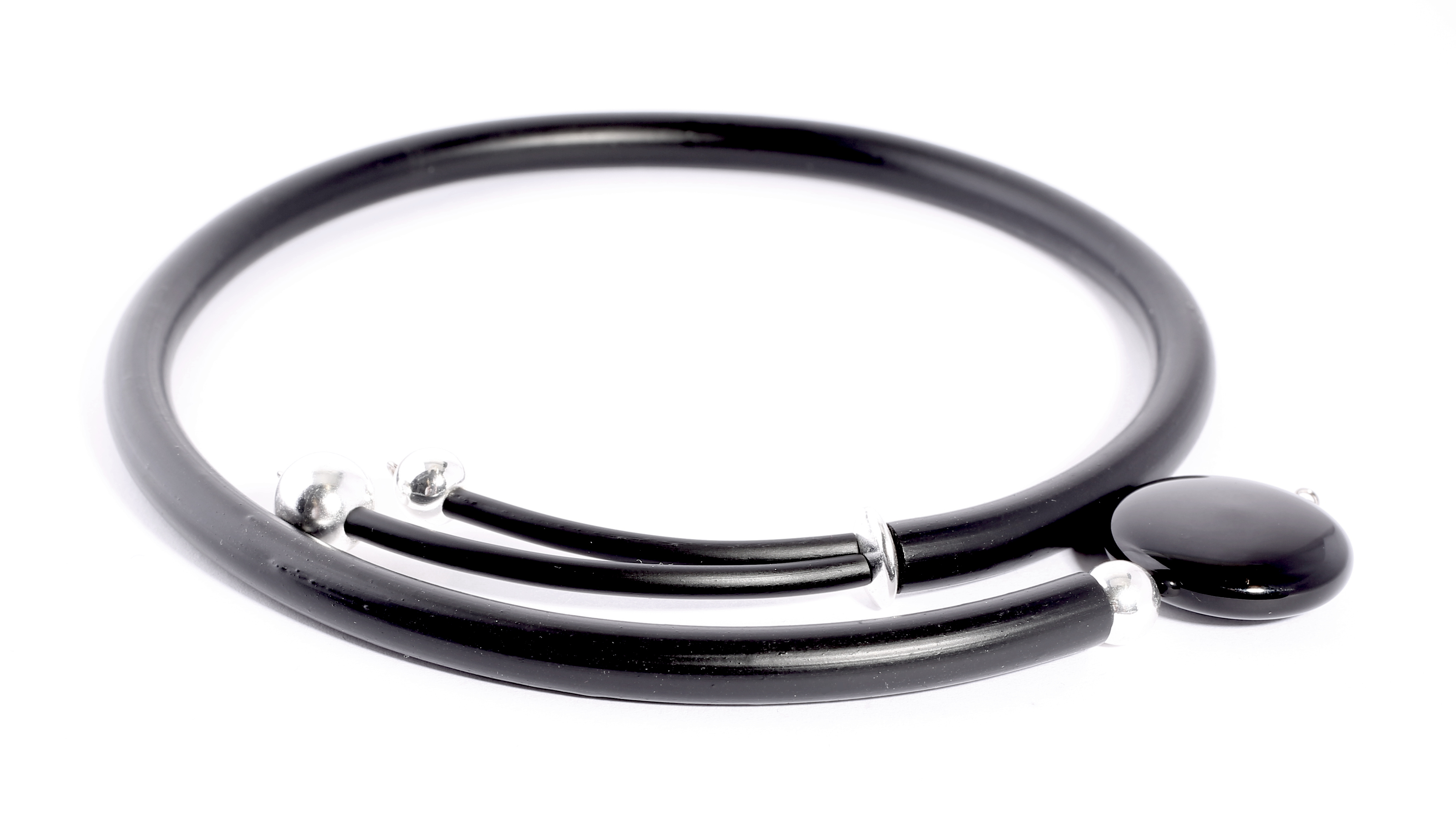 Halsband Veronica gummi silver Hematit svart Onyx - 2