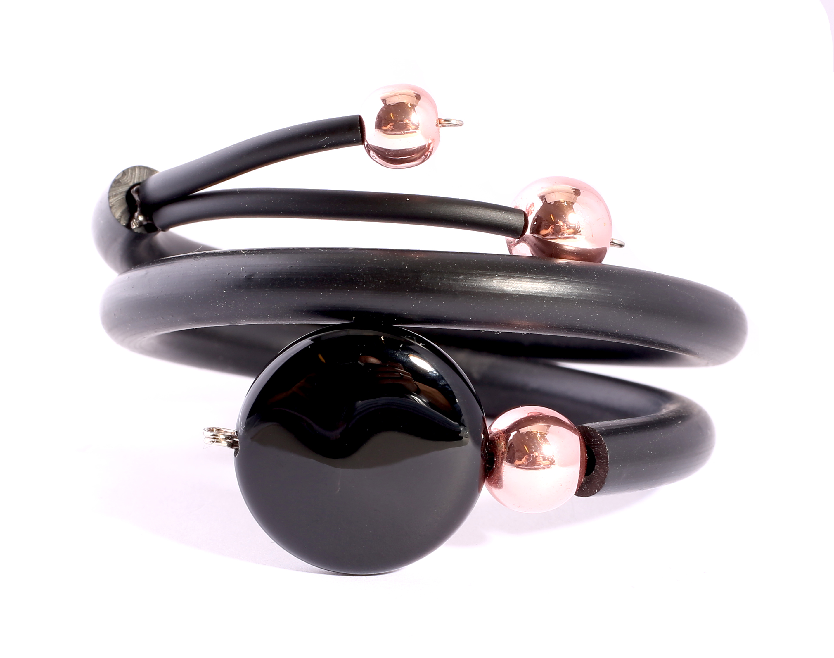 Armband Veronica gummi Roseförgyld Hematit Onyx