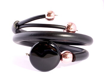 Armband Veronica gummi Roseförgyld Hematit Onyx