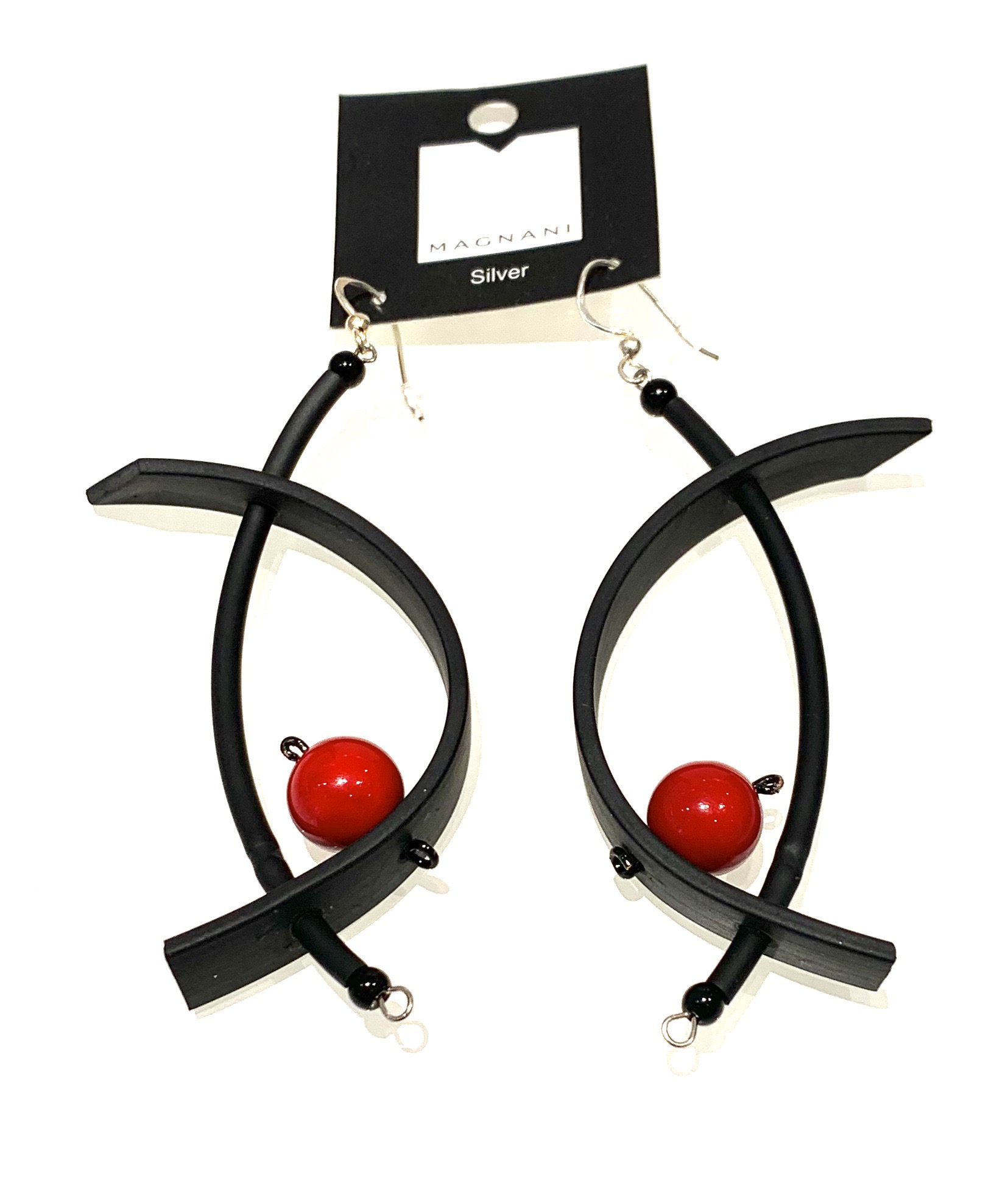 Earrings red corals black rubber 