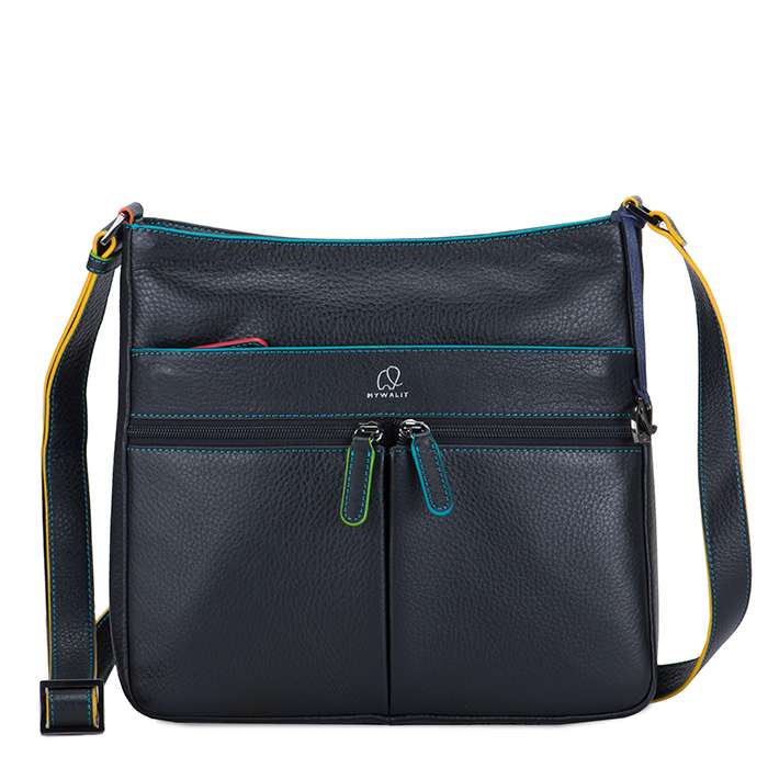 Slim Crossbody bag black leather Mywalit Cortona