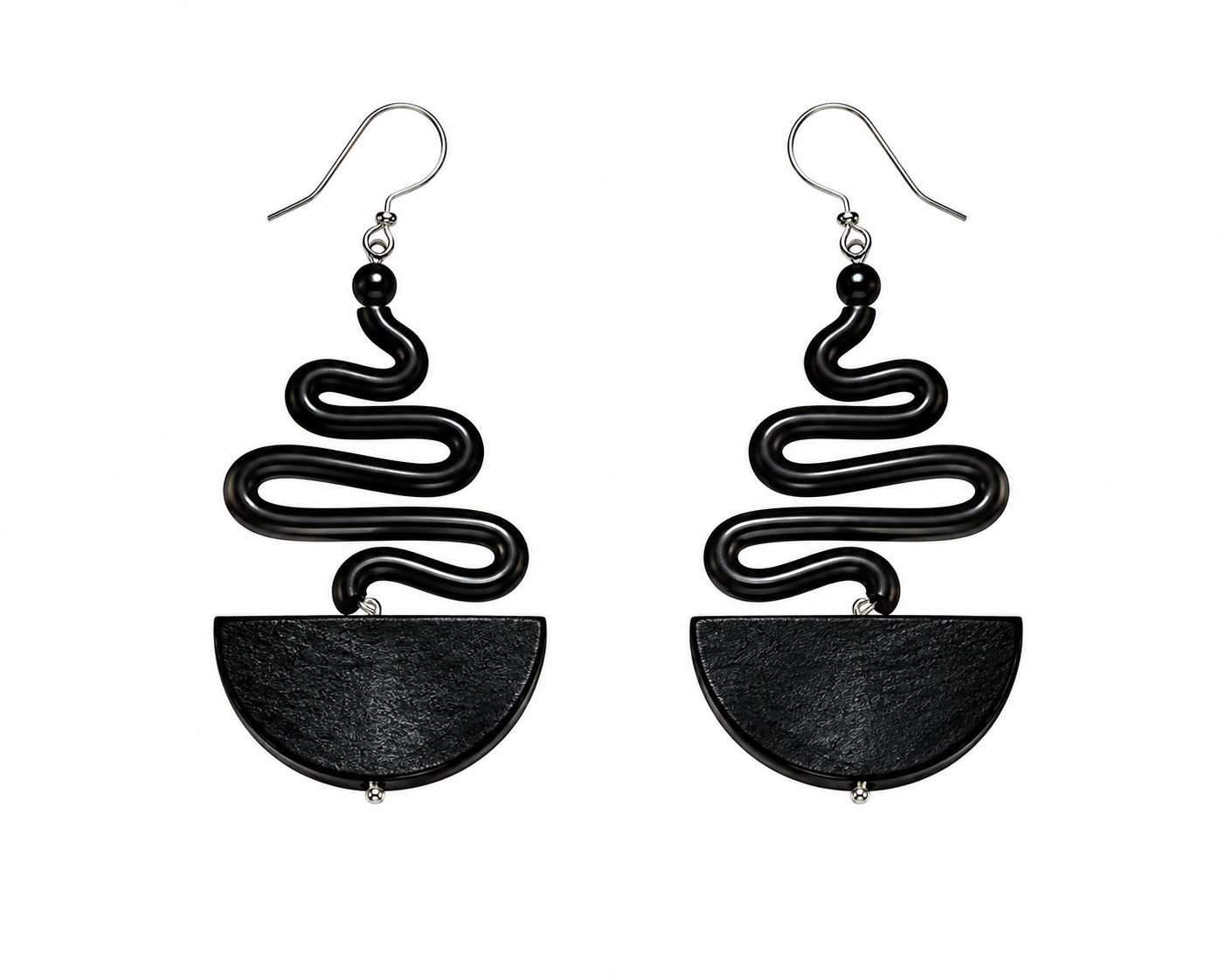 Earrings rubber black wood