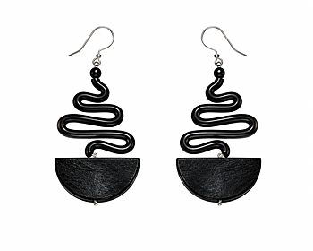 Earrings rubber black wood