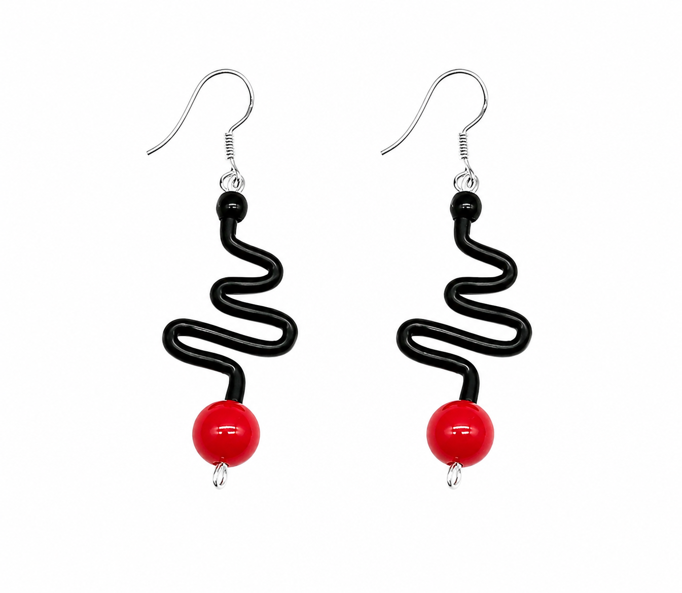 Earrings Zic Zac black rubber red coral 