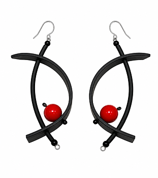 Earrings red corals black rubber 