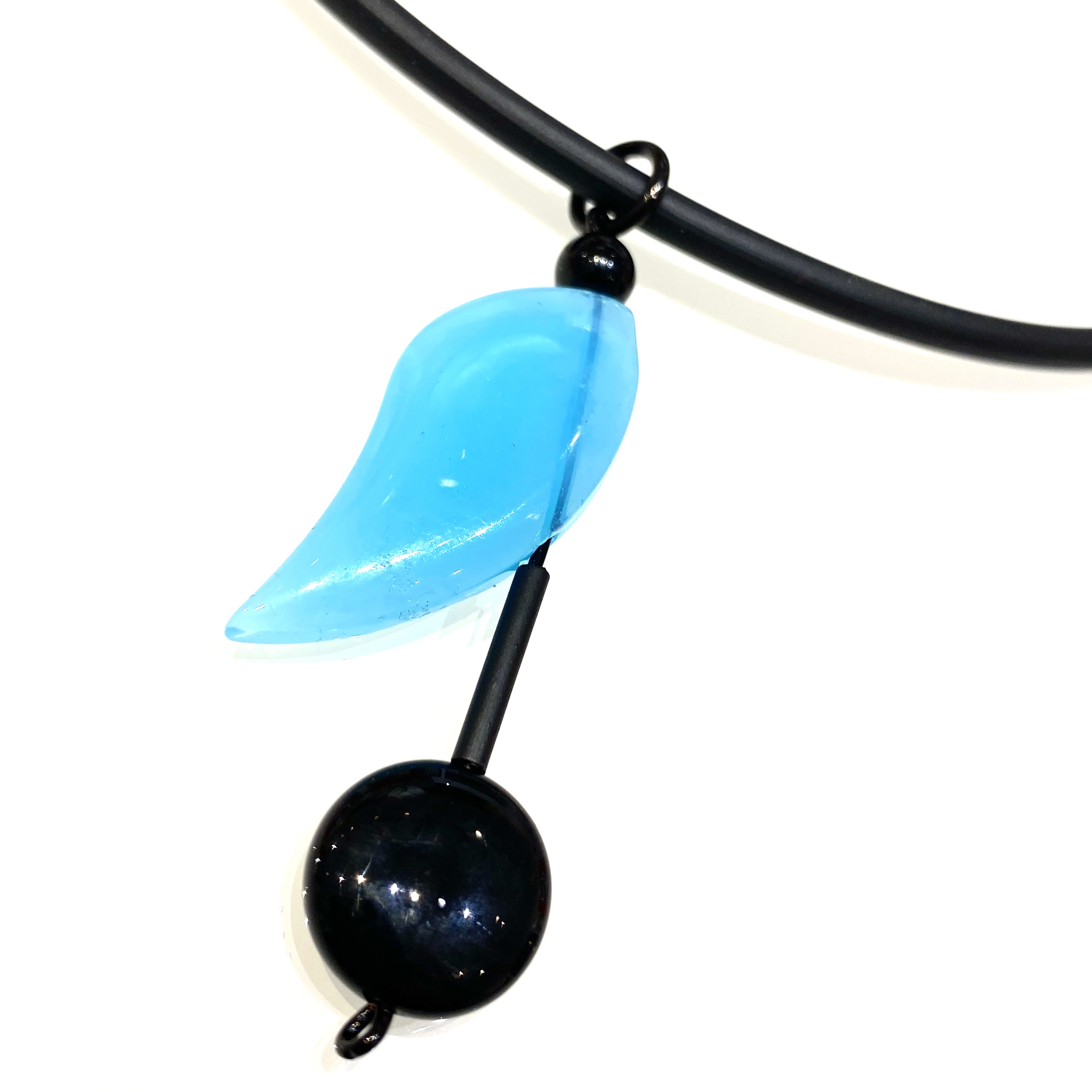 Necklaces rubber Black Onyx Aquamarine  - 2