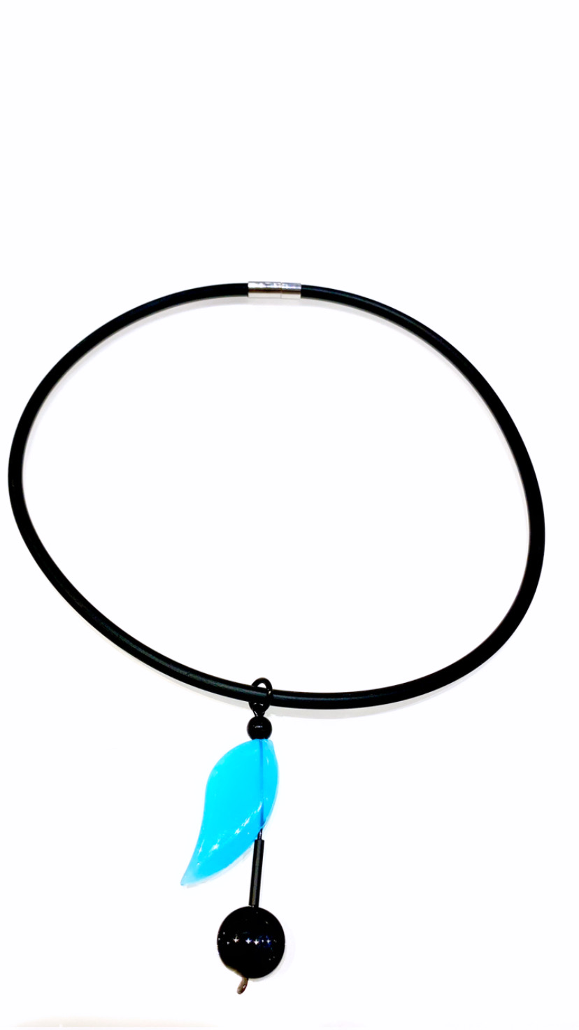 Necklaces rubber Black Onyx Aquamarine  - 3