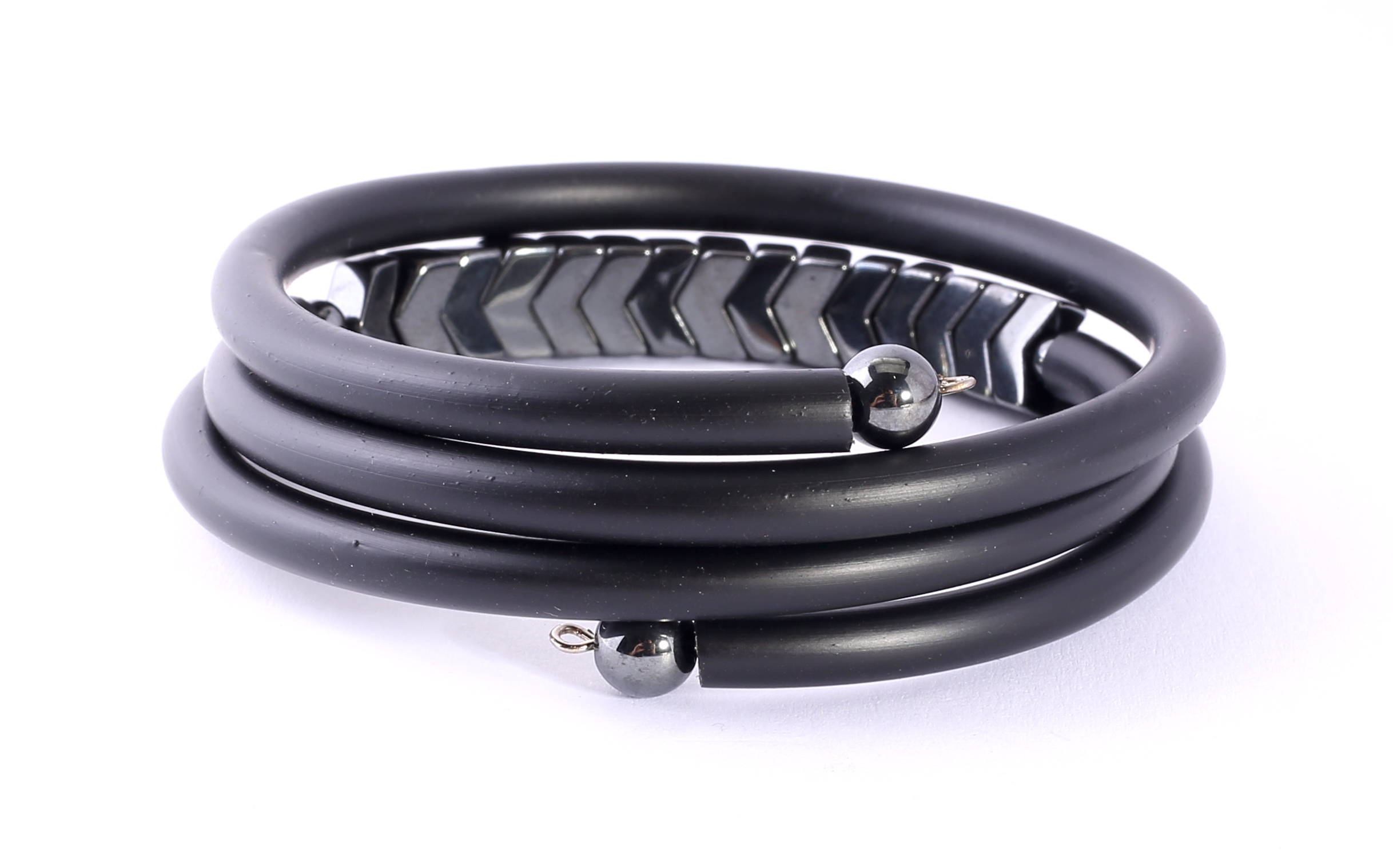 BraceletHematite black rubber 3 rows - 3