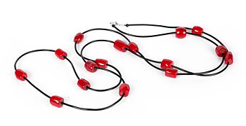 Set Halsband och armband Röda koraller och svart gummi