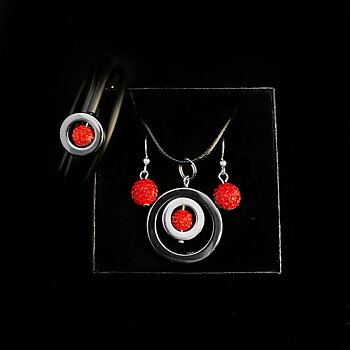 Set necklace bracelet earrings Red Swarovski 