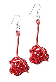 Earrings red ball of thread