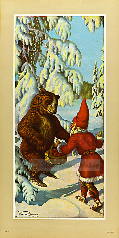 Stor bonad - Nisse bjuder björnen på lingon, gammal,1950talet Anders Olsson