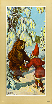 Stor bonad - Nisse bjuder björnen på lingon, gammal,1950talet Anders Olsson