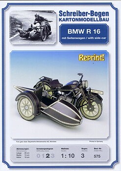 Modell-ark,BMW R16 med sidovagn,-skala 1:10,-omtryck