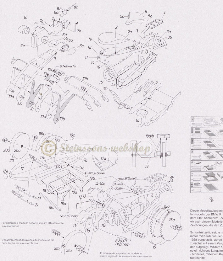 Modell-ark,BMW R16 med sidovagn,-skala 1:10,-omtryck - 4