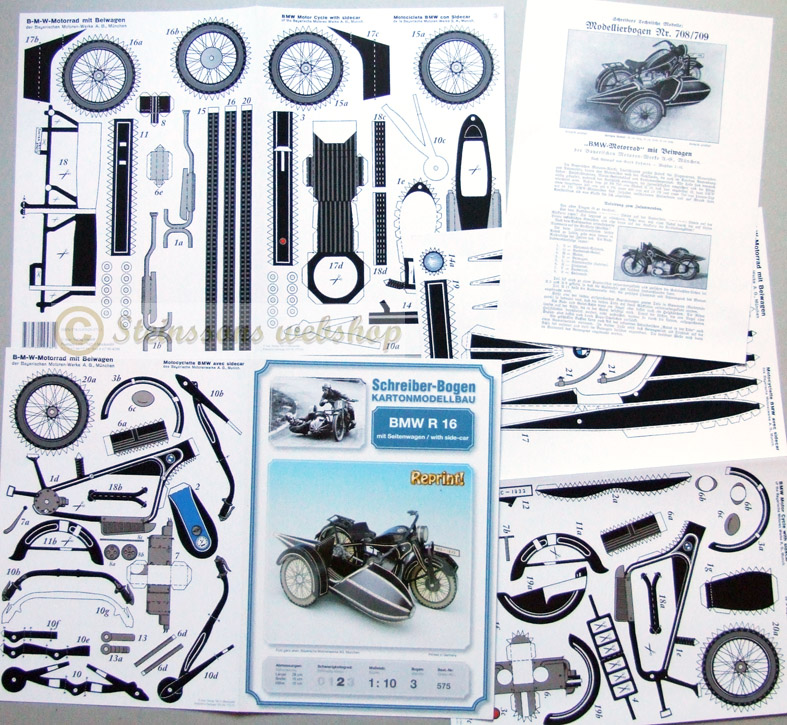 Modell-ark,BMW R16 med sidovagn,-skala 1:10,-omtryck - 3